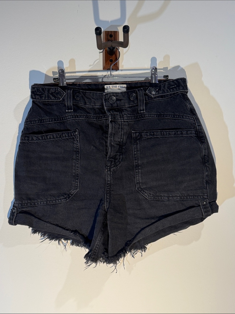We The Free Black Frayed High-Rise Denim Shorts